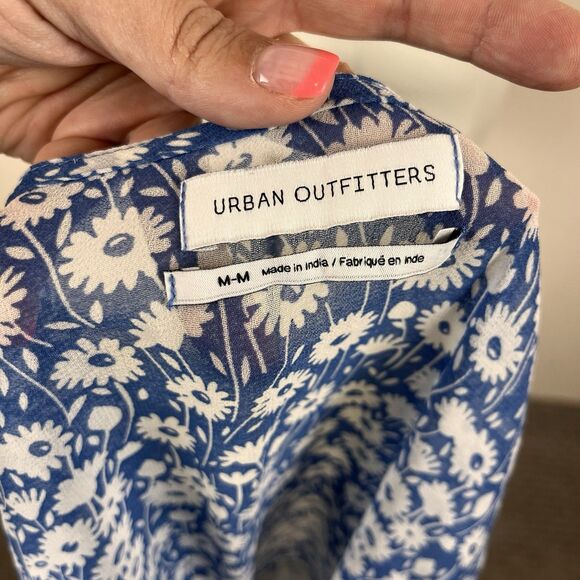 Urban Outfitters Dress Womens Medium Jessica Cap Sleeve Floral Wrap Midi Blue - Picture 7 of 16
